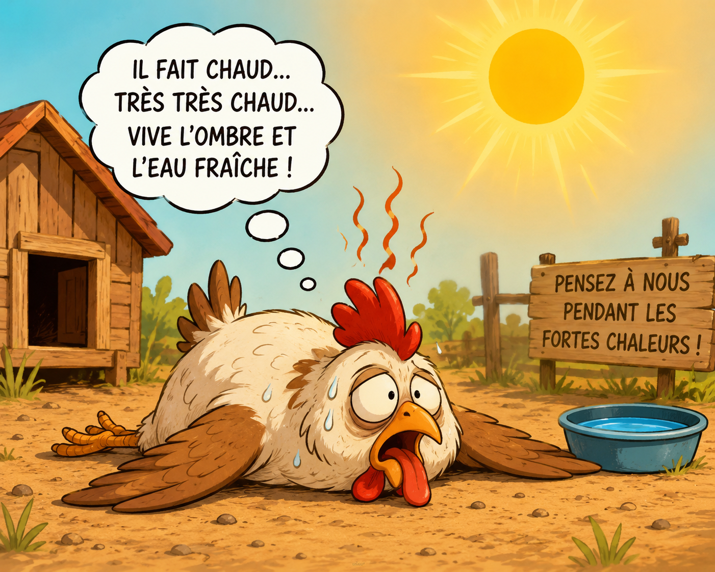 Poule qui a chaud